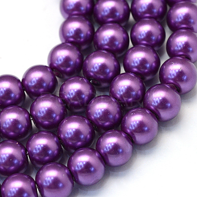 Baking Paint Pearlized Glass Pearl Round Bead Strands X-HY-Q330-8mm-37-1