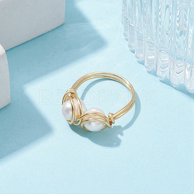 Natural Pearl Braided Bead Style Finger Ring RJEW-JR00614-1