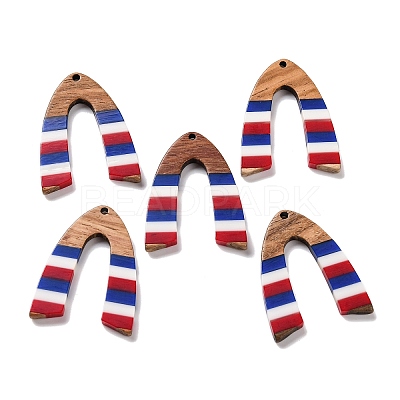 Independence Day Opaque Striped Resin & Walnut Wood Pendants RESI-U010-02W-1