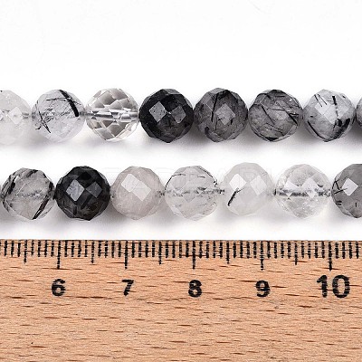 Natural Tourmalinated Quartz Beads Strands G-S345-8mm-30-1