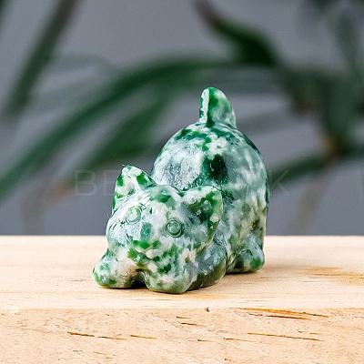 Natural Qinghai Jade Carved Healing Cat Figurines PW-WG27692-07-1