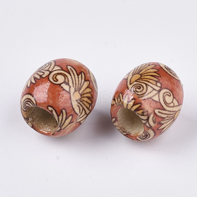 Printed Natural Wood Large Hole Beads X-WOOD-R251-01-LF-1