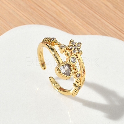Brass Micro Pave Cubic Zirconia Cuff Open Rings RJEW-C163-11G-1