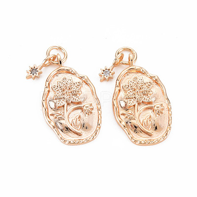 Brass White Opal Rhinestone Pendants KK-S364-214-1