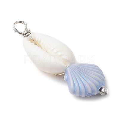 Natural Cowrie Shell & Plastic Shell Shape Pendants PALLOY-JF03795-1