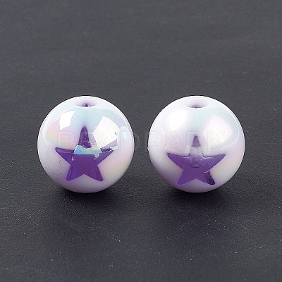 UV Plating Rainbow Iridescent Acrylic Beads OACR-H015-14-1