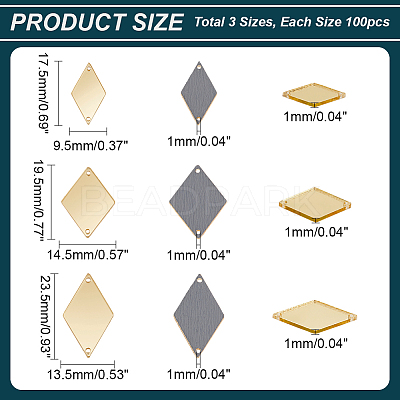 300Pcs 3 Styles Rhombus Acrylic Mirror Sew on Rhinestone FIND-PH0020-08C-1