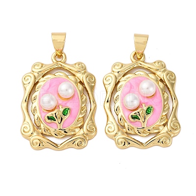 Flower Brass Enamel Pendants KK-D390-17G-02-1