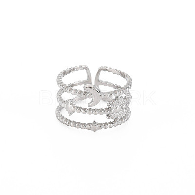 Non-Tarnish 304 Stainless Steel Sun and Moon Open Cuff Ring for Women X-RJEW-S405-152P-1