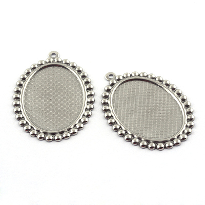 Tarnish Resistant Pendant Cabochon Settings X-STAS-Q194-17-1