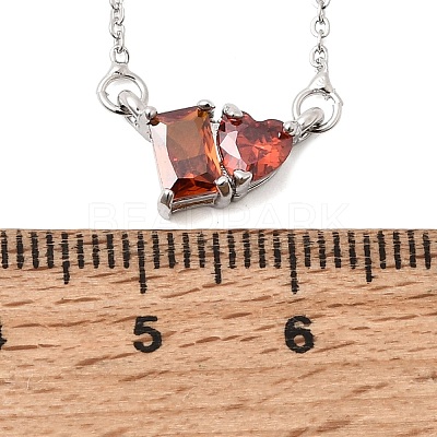 Brass Pave Cubic Zirconia Rectangle and Heart Pendant Cable Chain Necklaces KK-CBAB173-04P-06-1
