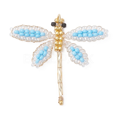 Glass Seed Beaded Dragonfly Pendants PALLOY-MZ00983-01-1