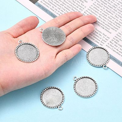 Tibetan Style Antique Silver Alloy Flat Round Pendant Cabochon Settings LS-TIBEP-M022-38AS-1