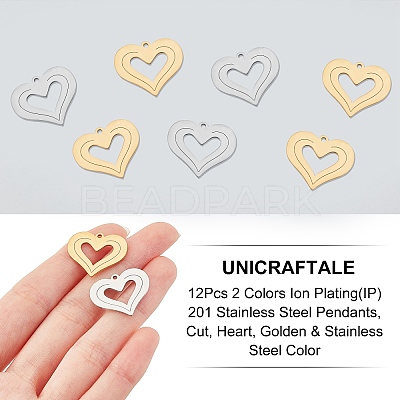 12Pcs 2 Colors Ion Plating(IP) 201 Stainless Steel Pendants STAS-UN0029-75-1