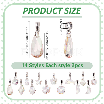 28Pcs 14 Style Glass European Dangle Charms PALLOY-WR00020-1