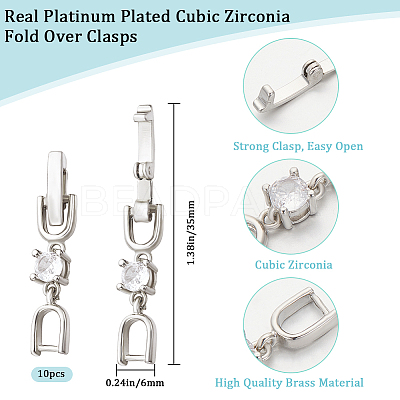 10Pcs Brass with Cubic Zirconia Fold Over Clasps ZIRC-BBC0002-67P-1
