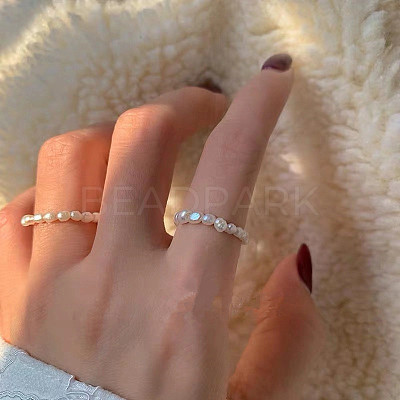 Natural Freshwater Pearl Beaded Stretch Rings for Women FS-WGC033C-02-1