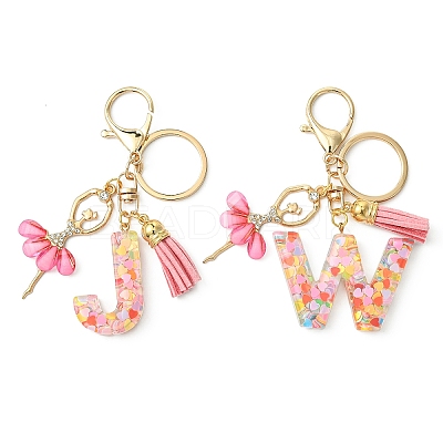 Letter A~Z Transparent Glitter Resin Pendant Keychains KEYC-FZ00024-01-1