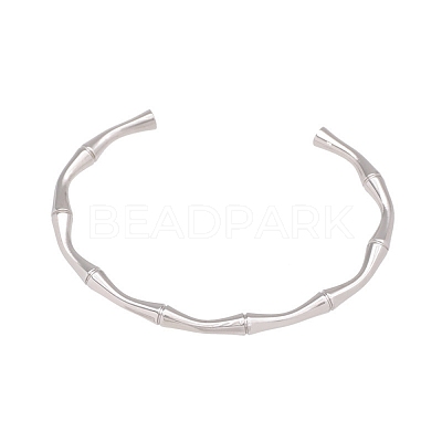 304 Stainless Steel Bamboo Joint Cuff Bangles for Women BJEW-G759-09P-1