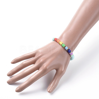 Handmade Polymer Clay Heishi Beads Stretch Bracelets BJEW-JB05160-M-1