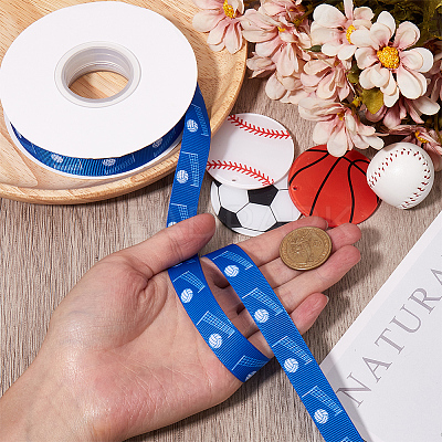 25 Yards Sport Ball Theme Printed Polyester Grosgrain Ribbon OCOR-WH20002-03B-02-1
