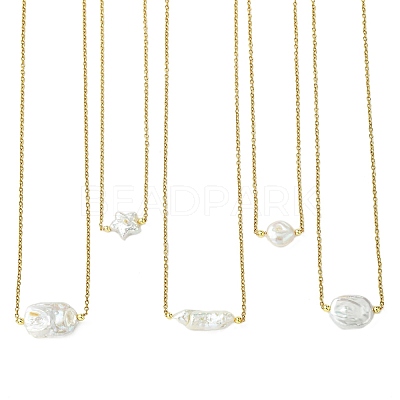 Natural Baroque Keshi Pearl Pendant 304 Stainless Steel Cable Chain Necklaces for Women NJEW-JN06225-1