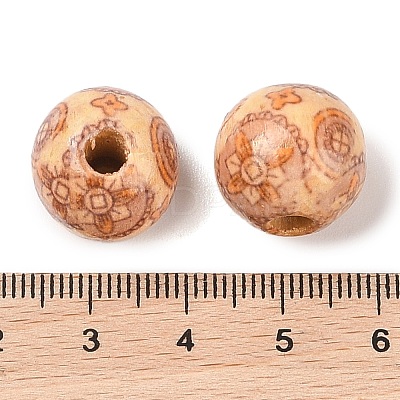 Round Printed Natural Maple Wood Beads WOOD-R243-16mm-B08-1