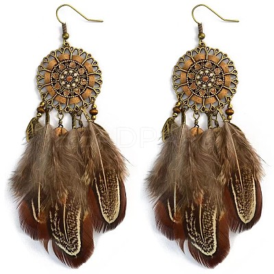 Bohemian Style Alloy Feather with Flat Round Chandelier Earrings FS-WGB45E0-01-1