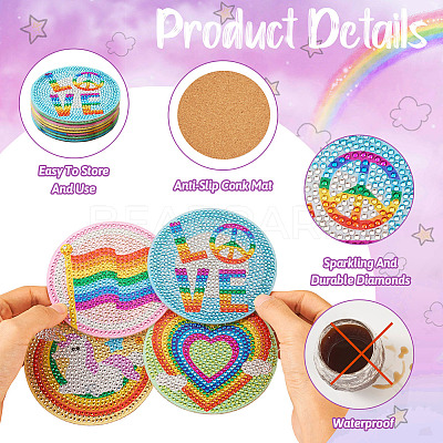 DIY Diamond Painting Rainbow Theme Cup Mat Kits DIAM-TAC0001-02-1