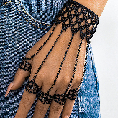 2Pcs Halloween Gothic Finger Ring Bracelets for Women BJEW-CN0001-15-1