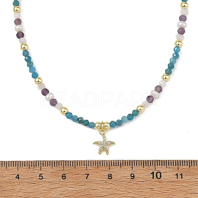 Ocean Brass Micro Pave Clear Cubic Zirconia Starfish Pendant Necklaces NJEW-JN06429-01-1