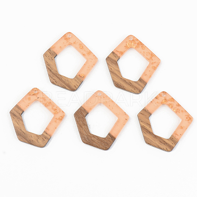 Transparent Resin & Walnut Wood Pendants RESI-S389-004A-B-1