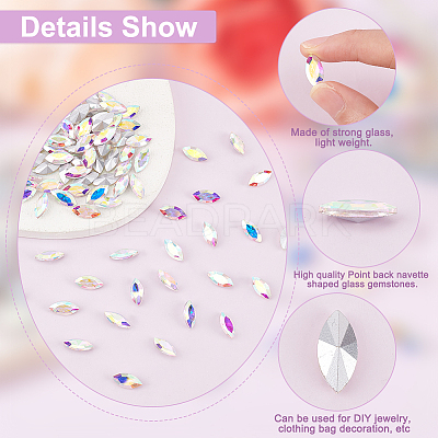100Pcs Pointed Back Glass Rhinestone Cabochons RGLA-FG0001-05B-1