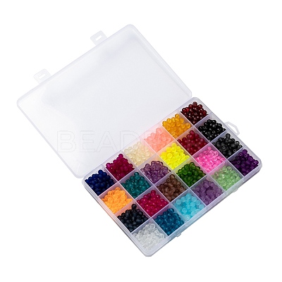 24 Colors Transparent Glass Beads Strands FGLA-X0001-04B-6mm-1