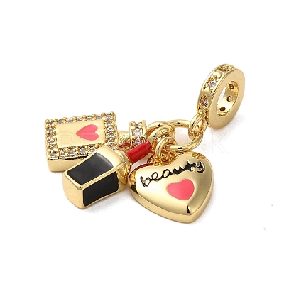 Rack Plating Brass Micro Pave Clear Cubic Zirconia Enamel European Dangle Charms KK-P279-45G-1