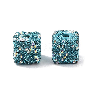 Cube Shape Polymer Clay Rhinestone Beads CLAY-NH0001-08C-1