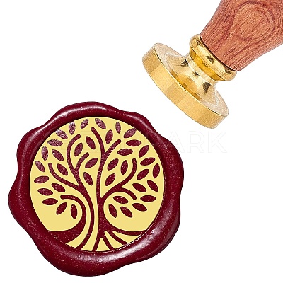 Brass Wax Seal Stamps with Wood Handle AJEW-WH0412-0066-1