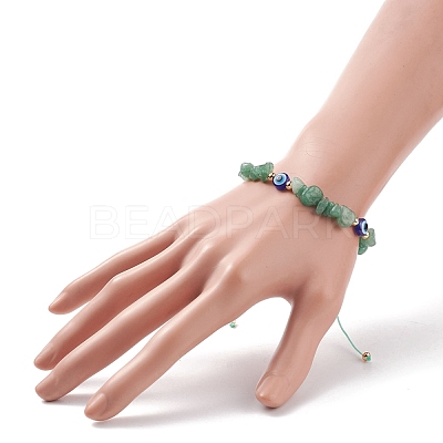 Natural Green Aventurine Chips & Resin Evil Eye Braided Bead Bracelet BJEW-JB08495-07-1