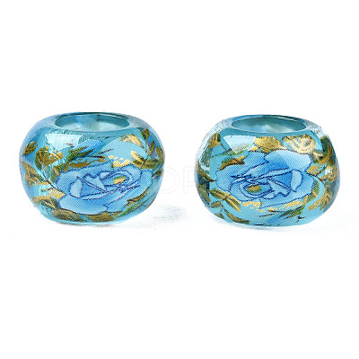 Flower Printed Transparent Acrylic Rondelle Beads TACR-S160-01-B02-1