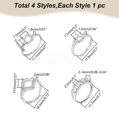 4Pcs 4 Style Adjustable Brass Pad Ring Settings KK-WR0001-15-1