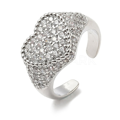 Heart Brass Micro Pave Cubic Zirconia Cuff Rings for Women RJEW-A069-11P-01-1