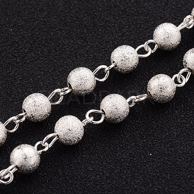 Brass Textured Beads Handmade Chains AJEW-JB00139-03-1