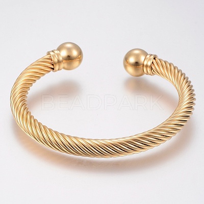 304 Stainless Steel Cuff Bangles Torque Bangles BJEW-H570-28G-1