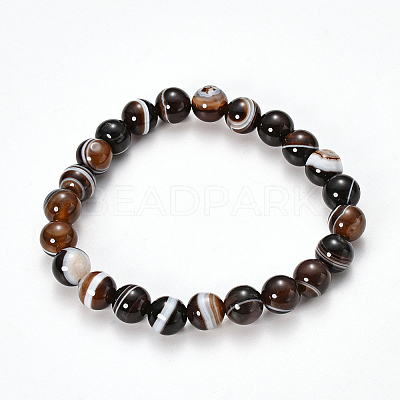Natural Striped Agate/Banded Agate Beaded Stretch Bracelets X-BJEW-Q692-03I-1