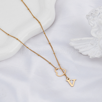 1Pc Letter & Heart Stainless Steel Lariat Necklaces for Women NJEW-LP0002-87G-V-1