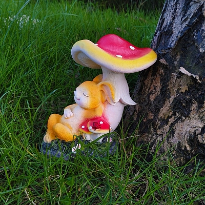Resin Rabbit with Mushroom Figurines GARD-PW0001-03-1