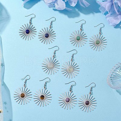 Star 201 Stainless Steel Natural Gemstone Dangle Earrings for Women EJEW-JE05835-1