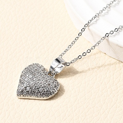 Heart Brass Micro Pave Cubic Zirconia Stud Earrings & Pendant Necklaces Sets SJEW-Z002-05P-1