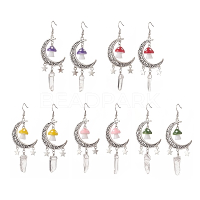 Alloy Moon with Star Chandelier Earrings EJEW-JE05224-1