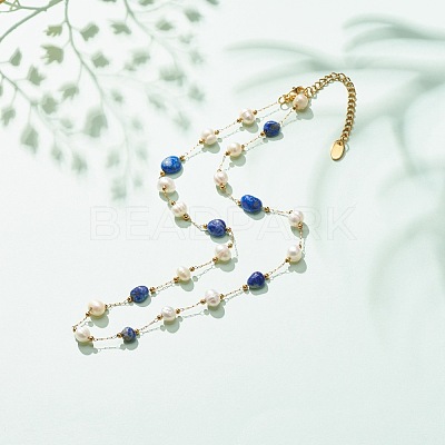 Natural Gemstone & Pearl Beaded Necklace NJEW-JN03894-1